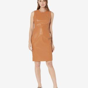 Calvin Klein Faux Leather Sheath Midi Dress NWT